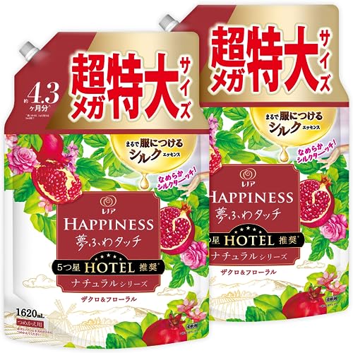 【まとめ買い】[大容量] レノア ハピネス 夢ふわタッチ 柔軟剤 ナチュラルシリーズ ザクロ&フローラル 詰め替え 1620mL×2袋 送料無料