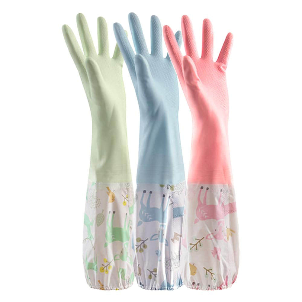 [ミラシック] ロングゴム手袋 3枚セット A-クローズタイプ Lサイズ ゴム手袋 ロング 裏起毛 洗い物 レ..