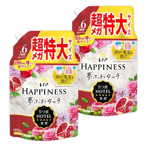 【まとめ買い】[大容量] レノア ハピネス 夢ふわタッチ 柔軟剤 ナチュラルシリーズ ザクロ&フローラル 詰め替え 1900mL×2袋 送料無料