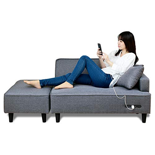 山善(YAMAZEN) ソファ (カウチソファ) 2人掛け 2口コンセント/USBポート付き ロボット掃除機が通れる ..