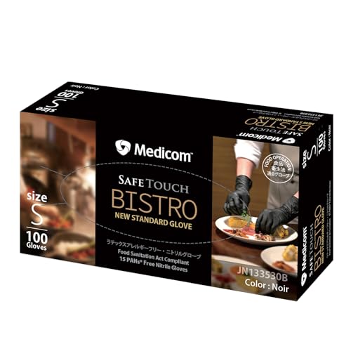[メディコムジャパン] 使い捨て手袋 セーフタッチ ビストロ ノアール Sサイズ 100枚入 ニトリル 天然ゴ..