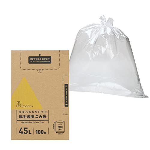 [イロドリプラス] +irodori+ 未来へのおもいやり ごみ袋 ポリ袋 透明 大容量 バイオマス配合 (45L 100..