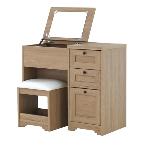 佐藤産業 ANRI デスクドレッサー 幅80cm 奥行40cm 高さ70cm グレーナチュラル スツール付き コンセント付き 選べる取っ 送料無料