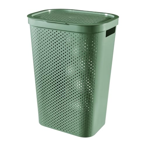 CURVER(カーバー) Infinity(インフィニティ) ふた付きバスケット 60L グリーン | かご 収納 ランドリー..