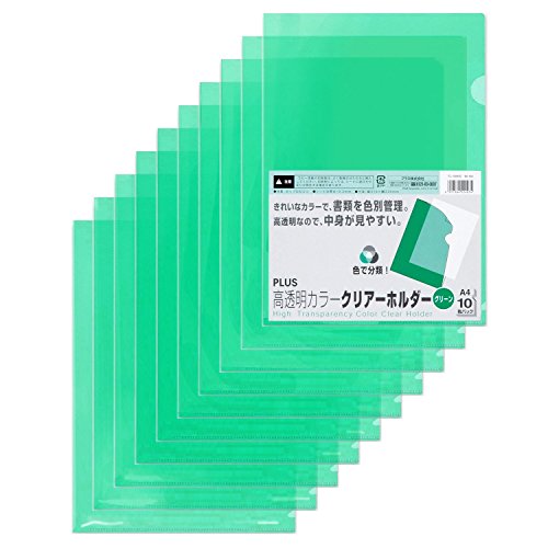 プラス クリアホルダー A4 10枚パック FL-184HO 80-162 カラー グリーン 送料無料