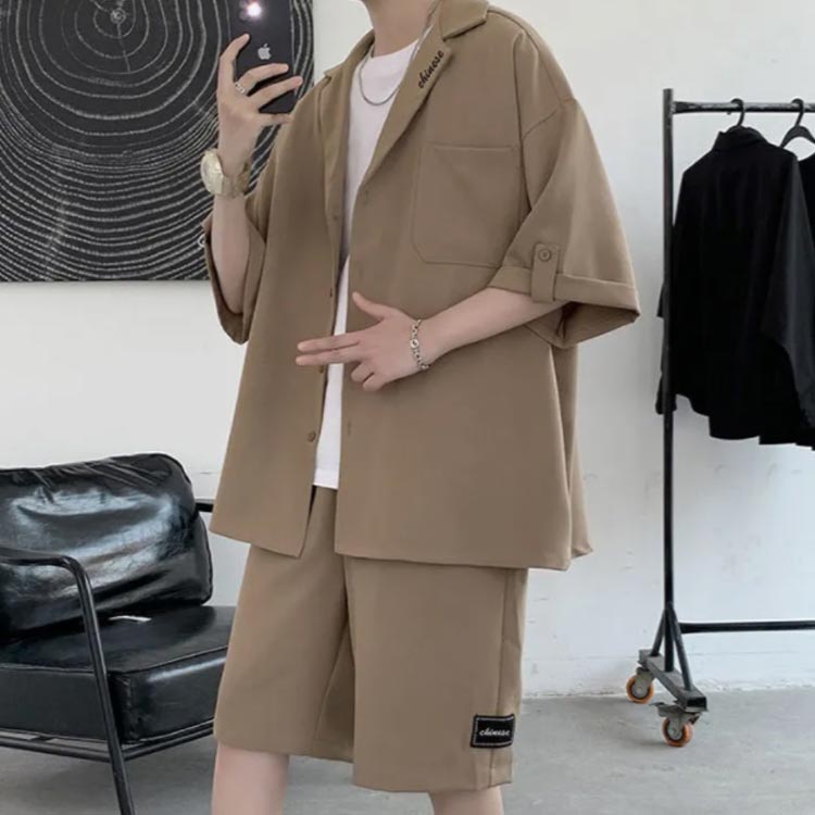 2点セット 上下セット 部屋着 半袖シャツ ショートパンツ 夏用 韓国 サマースーツ モード系 ハーフパンツ ゆったり 通気性 パーティー メンズ カジュアル おしゃれ 大きいサイズ サマーセット