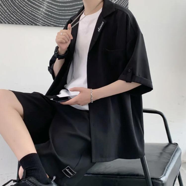 2点セット 上下セット 部屋着 半袖シャツ ショートパンツ 夏用 韓国 サマースーツ モード系 ハーフパンツ ゆったり 通気性 パーティー メンズ カジュアル おしゃれ 大きいサイズ サマーセット