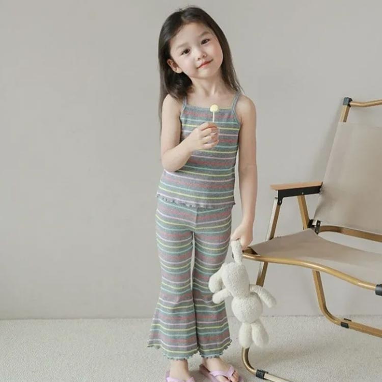 セットアップ カジュアル ロングパンツ 子供服 韓国子供服 女の子 キャミソール ガールズ フレアパンツ 春 ナチュラル 子ども服 夏 ファッション 90 80 100 夏服 110 120 130