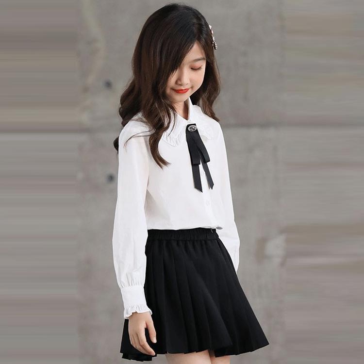 長袖 ホワイトシャツ リボン付き Yシャツ フォーマル ブラウス 送料無料 女の子 長袖 スーツインナー キッズ 子供スーツ ジュニア 大きいサイズ 入学式 卒業式 フォーマル 子供服