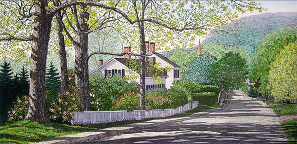 キャロル・コレット 「Chestnut Street in Spring」Collette 手彩色銅版画選べる新品額付　国内 送料無料