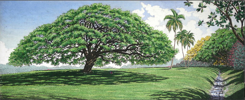キャロル・コレット「Moanalua Gardens, Hawaii」Collette 手彩色銅版画選べる新品額付　国内 送料無料