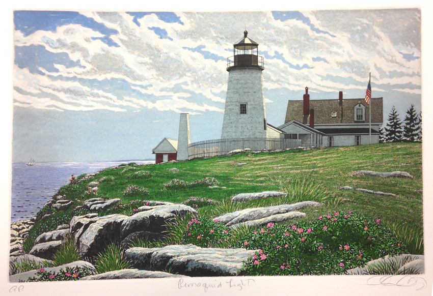 キャロル・コレット 「Pemaquid Light」Collette 手彩色銅版画選べる新品額付　国内 送料無料残僅少