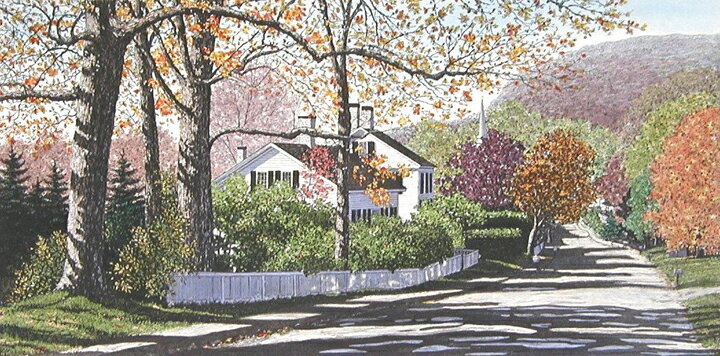 キャロル・コレット 「Chestnut Street in Autumn」Collette 手彩色銅版画選べる新品額付　国内 送料無料