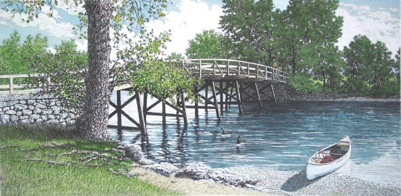 キャロル・コレット 「Old North Bridge」Collette 手彩色銅版画選べる新品額付　国内 送料無料