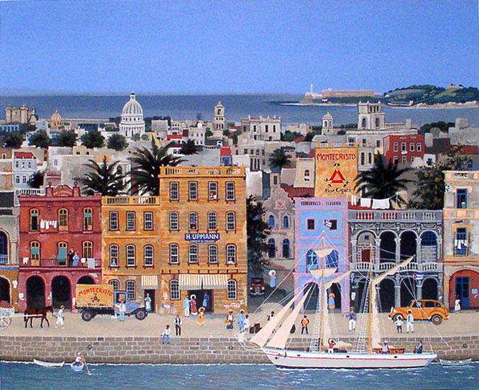 ミッシェル・ドラクロア「La Havane」額付版画作品（シルクスクリーンオンキャンバス）
