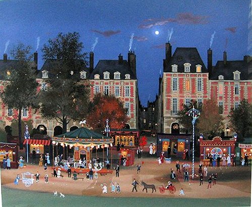 ミッシェル ドラクロア「ファンフェア」-Fun Fair， Place des Vosges-直筆サイン入り限定版画 シルクスクリーン選べる新品額付 国内 送料無料