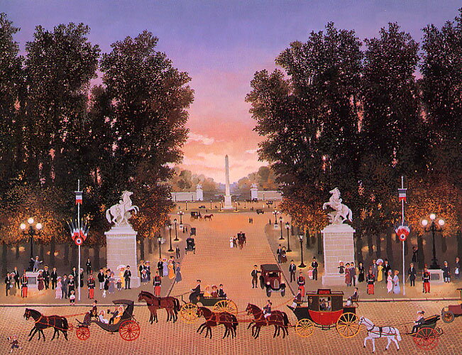 ミッシェル・ドラクロア「シャンゼリゼの行進」-Concours d'Attelage aux Champs-Elysees-額付版画作品（シルクスクリーンオンキャンバス）
