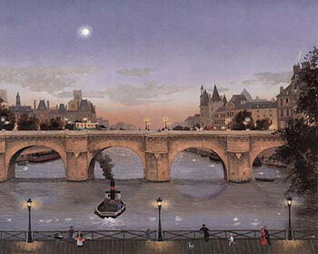 ミッシェル・ドラクロア「ポンヌフの夕暮れ」-Le Pont-Neuf le soir-直筆サイン入り限定版画　リトグラフ選べる新品額付　国内 送料無料