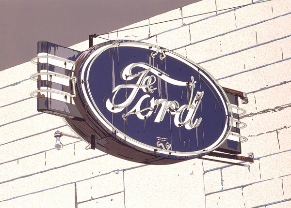 鈴木英人「FORD」1985年 リトグラフ 額付版画作品国内 送料無料