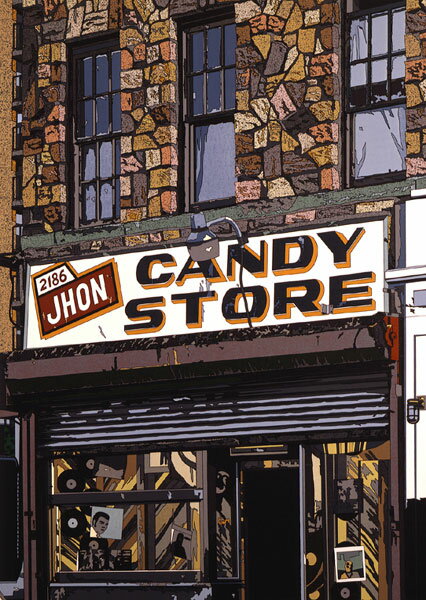 鈴木英人「JOHN’S CANDY STORE」1987年 リトグラフ 額付版画作品国内 送料無料