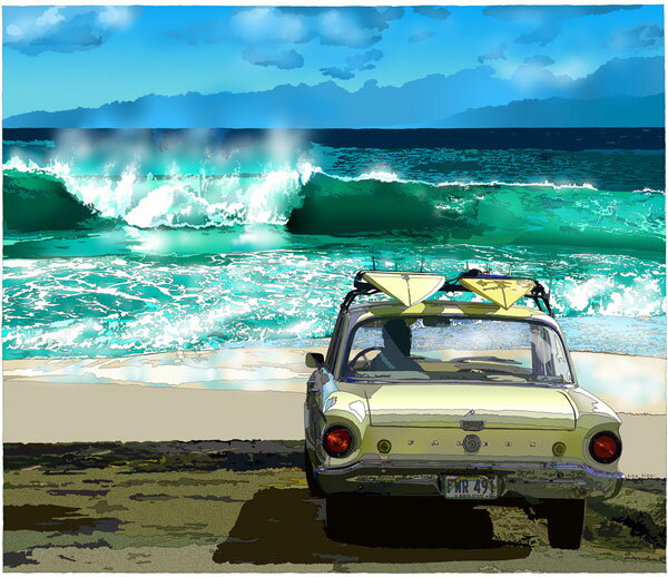 ◆ 鈴木英人「サンディー　ビーチ」-SANDY BEACH， OAHU- 2004年 EMグラフ　額付版画作品 国内送料無料