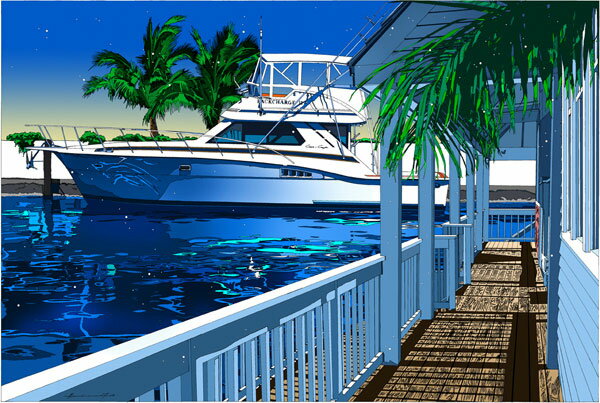 鈴木英人「碧き運河」-BLUE LAGOON- 2008年 EMグラフ 額付版画作品 国内 送料無料