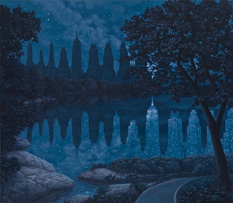 ロブ・ゴンサルヴェス 「When the Lights Were Out」Rob Gonsalves ジグレー版画選べる新品額付　国内 送料無料