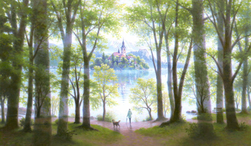 笹倉 鉄平 「心静まる」Lake Bled2019年6月リリース キャンバス ジグレー 額付版画作品【送料無料】