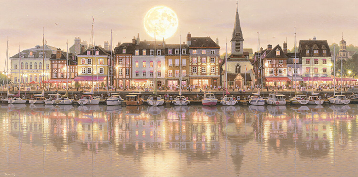 笹倉 鉄平「印象・オンフルール」Le Vieux-Bassin, Honfleur【 画業35周年記念作品 】2026年2月中旬リリース キャンバス・ジクレー 額付版画作品【送料無料】