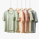 レディース 半袖ルームウェア Tシャツ ブラ付き 薄手 ラウンドネック 部屋着 パジャマ ゆったり 夏(トップスだけ)