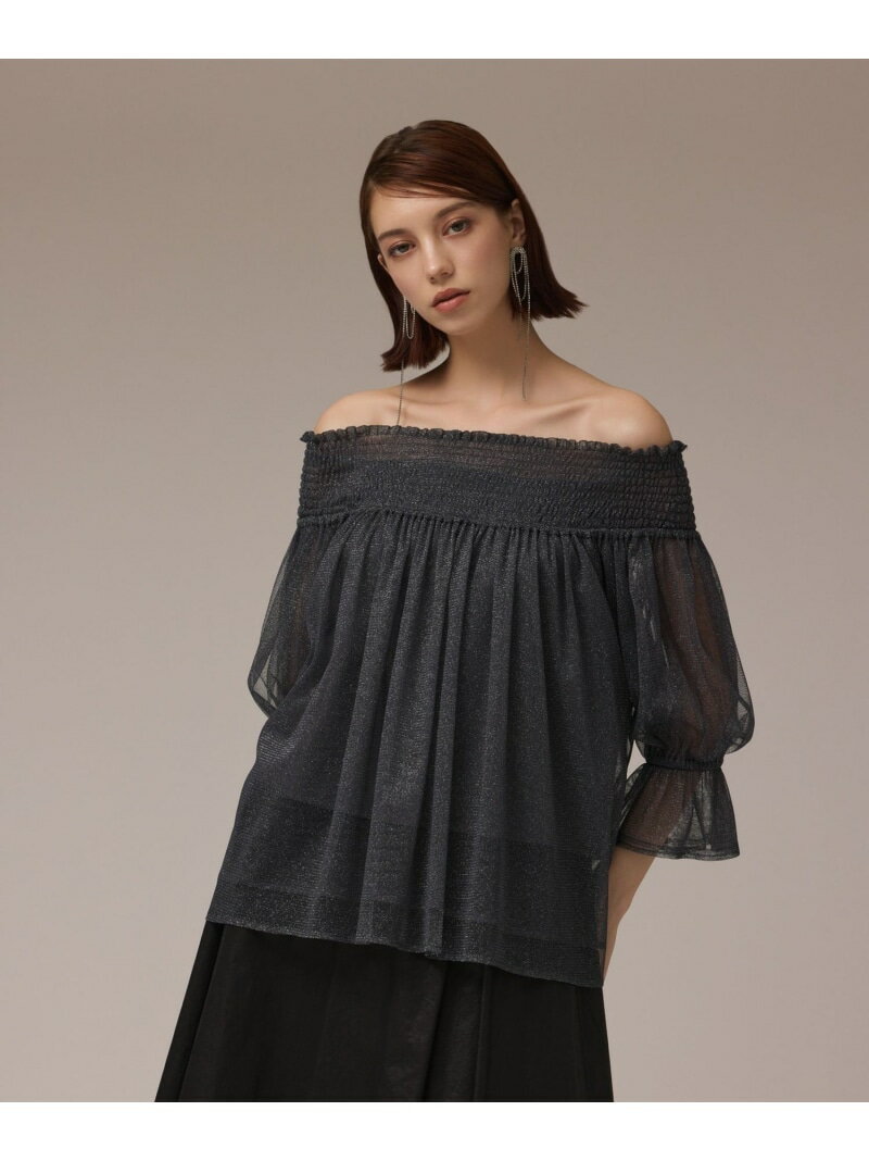 チュールシャーリングトップ GRACE CONTINENTAL グレースコンチネンタル トップス シャツ・ブラウス グレー ネイビー【送料無料】[Rakuten Fashion]