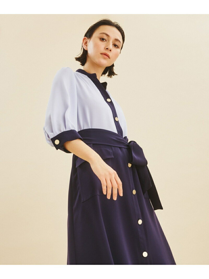 【SALE／30%OFF】カラーブロックシャツワンピース GRACE CONTINENTAL グレースコンチネンタル ワンピース・ドレス シャツワンピース ネイビー ブラック【RBA_E】【送料無料】[Rakuten Fashion]のサムネイル
