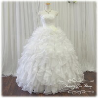 ウェディングドレス 二次会 白 刺繍とふわふわフリルが華やかなプリンセスラインドレス gcd8874 WeddingDress 5号7号9号11号13号 結婚式　ウエディングドレス 花嫁ドレス 海外挙式にお勧めします