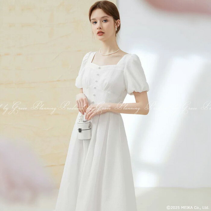 【在庫処分】ドレス ワンピース ミモレ丈 ミディ丈 アシンメトリー ウェディングドレス Aライン カジュアルウェディング ウエディングドレス 二次会 フォトウエ...