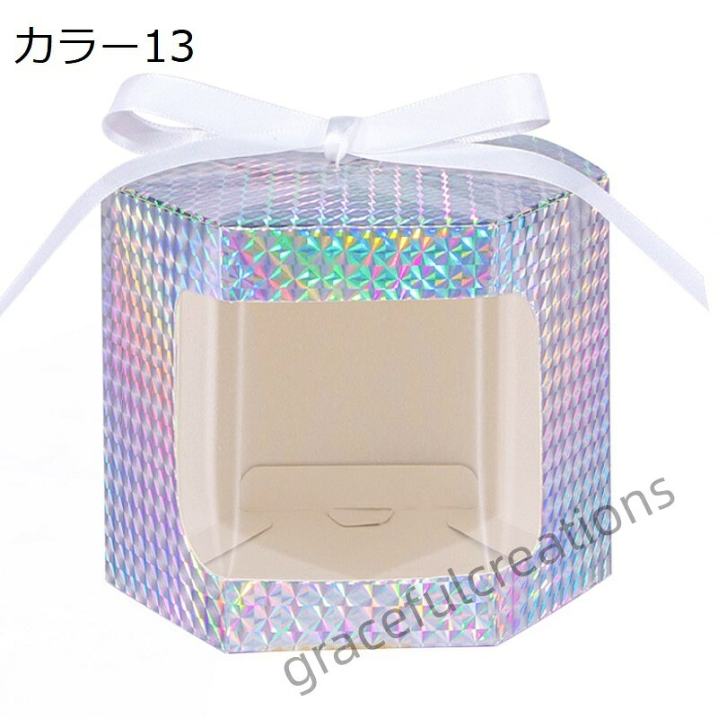 GracefulCreations 楽天市場店のギフトボックス お菓子 ラッピング 六角形 12個セット リボン付き 透明窓付き ミニ箱 折り畳み ジュエリー キャンディー チョコレート 小物入れ プレゼント 7*7*7cm 紙製 包装｜アングル3