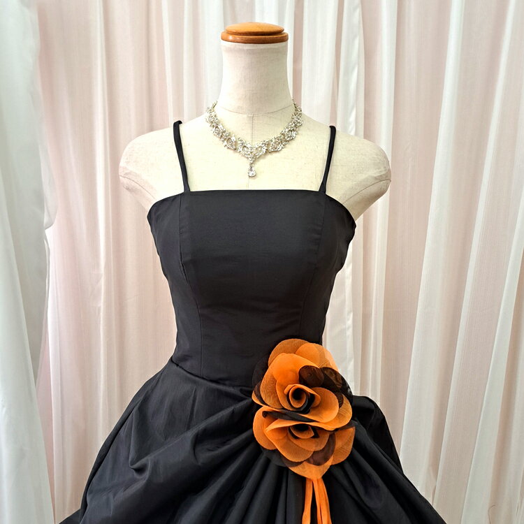 カラードレス ロングドレス Aライン バイカラー 演奏会用ドレス 小さめサイズ 5号 7号 Sサイズ ブラック オレンジ 黒 舞台衣装 ステージ衣装 ハロウィン ウエディングドレス 花嫁衣裳 二次会 フォト婚 前撮り 後撮り 推し活(cd1707bkor-t)