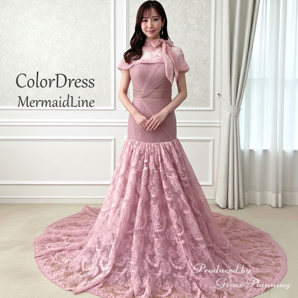 【NEW★outlet】カラードレス マーメイドライン ロングトレーン パーティドレス 9号 Mサイズ モーヴピンク 舞台衣装 ステージ衣装 イベント ウエディングドレス 前撮り 後撮り(cd24118mp-fk)(4)