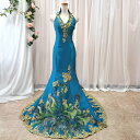 【展示品/訳あり】カラードレス マーメイドライン ホルターネック ロングドレス(11号 13号/ブルー系 青) 刺繍 花 ストーン ビジュー スパンコール 演奏会 発表会 舞台衣装 ステージ 衣装 二次会 カクテルドレス パーティードレス 個性的デザイン(cd31956bl-t)
