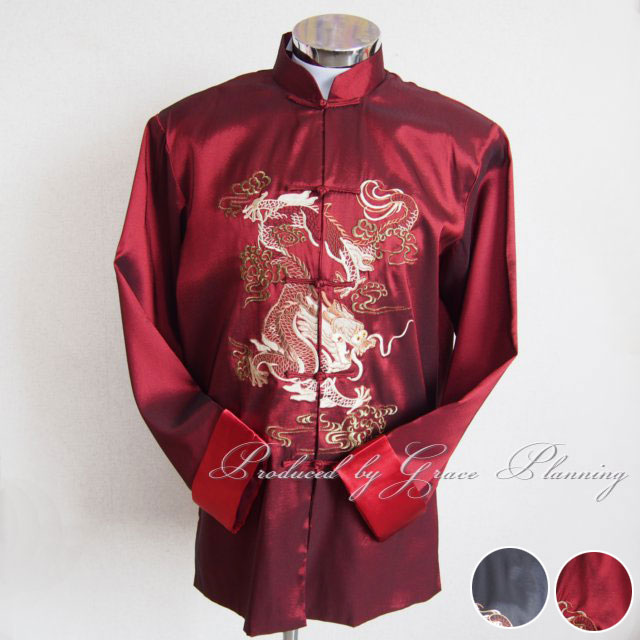 【在庫処分】チャイナ服 男性用メンズチャイナ服 (ワインレッド/ブラック/黒) イベントや蛇踊りの衣装やステージ衣装としても活用いただけるチャイナ服 舞台衣装 ...