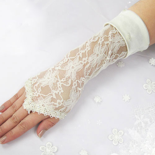 【訳あり/在庫処分】フィンガーレスグローブ ウェディンググローブ　ミディアム丈 指無し手袋 総レースグローブ 結婚式 二次会 花嫁 イベント コスプレ パーティ フラワーモチーフ 花刺繍 ラインストーン 前撮り 後撮り フォトウェディング (G167-na-T)
