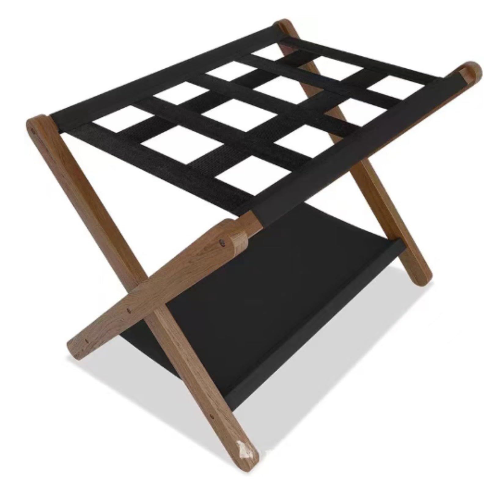 Rakuten - バゲージラック 折りたたみ 2層の無垢材折りたたみ式荷物ラック、100kgに耐えることができ、 スペースを取らず、ホテル、寮、家庭、カフェなどに適しています、靴収納ストラップ付き