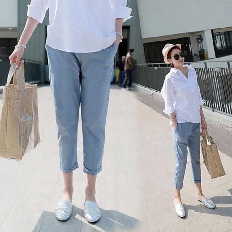 マタニティ リネンパンツ ゆったり マタニティウェア 春夏 綿麻 クロップドパンツ ...