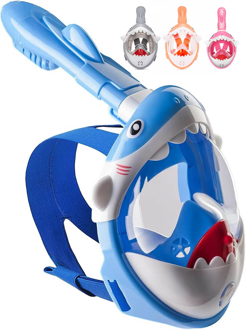 Other - シュノーケルマスク サメ柄 子供用 浸水防止 ダイビングマスク 180°パノラマシービュー フルフェイス型 防曇設計 4色 水中メガネ 海水浴 180度視野 曇り止め シリコン 超広角