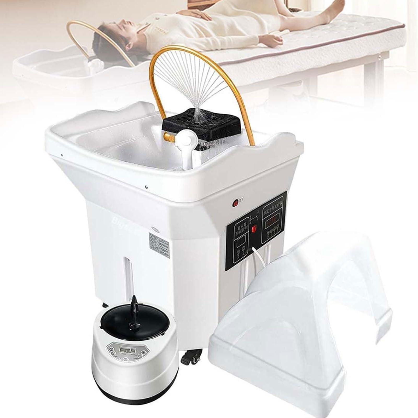 水循環ヘッドスパシャンプー台、60l水タンク付き、ポータブルサーモスタットヘッドスパ機器水循環シャンプー台、180°アークデザイン、ヘアスタイリスト用スパ機器