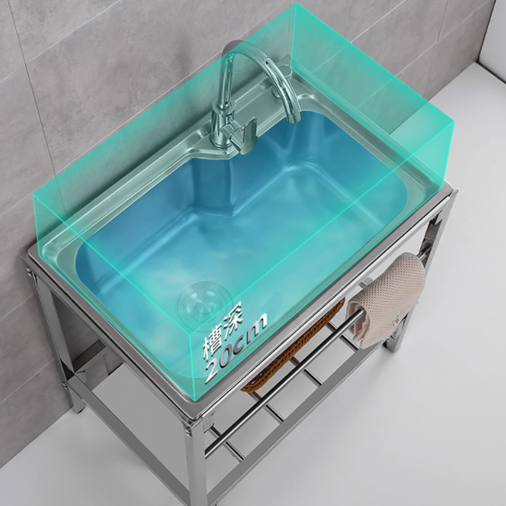 Grace Selectのステン レス流し台 ガーデンシンク キャンプ 屋外、屋内、ガレージ用大容量自立型シンク｜アングル3