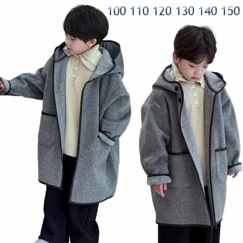 Rakuten - キッズ アウター 男の子 フード付きコート 子ども 秋冬着 ロング丈 コート ジュニア コート フード付き 厚手 コート 子ども 防寒対策 ロングコート 暖かい キッズ 通学 グレー コート かっこいい カジュアル 100cm 110cm 120cm 130cm 140cm ギフト プレゼント 海外通販