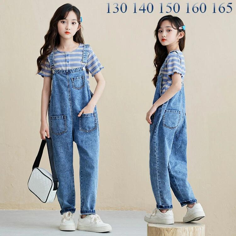 Overalls - 子供服 サロペット 女の子 デニム サロペット パンツ 可愛い 女児 オーバーオール 春 秋 親子 ジュニア サロペット 通学 普段着 パンツ 可愛い ガールズ 姉妹 サロペットお揃い カジュアル デニム パンツ 120cm 130cm 140cm 150cm 160cm 165cm海外通販