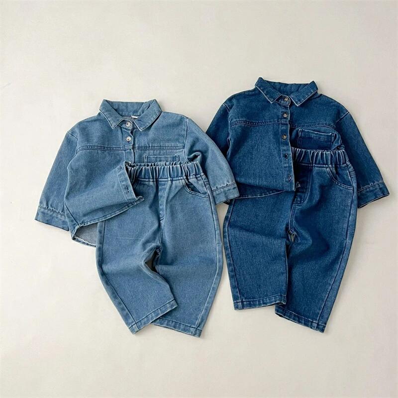 子供服 デニム 上下セット 女の子 男の子 セットアップ デニム キッズ 長袖 トップス+パンツ 長ズボン カジュアル 男女兼用80cm 90cm 100cm 110cm 120cm 130cm海外通販 2