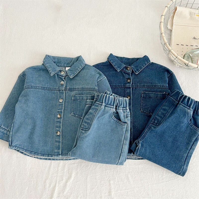 子供服 デニム 上下セット 女の子 男の子 セットアップ デニム キッズ 長袖 トップス+パンツ 長ズボン カジュアル 男女兼用80cm 90cm 100cm 110cm 120cm 130cm海外通販 3