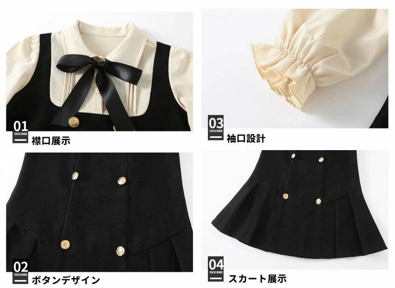 子供コスチューム 重ね着風 裏起毛 フェイクレイヤード ワンピース 女の子 ガール...